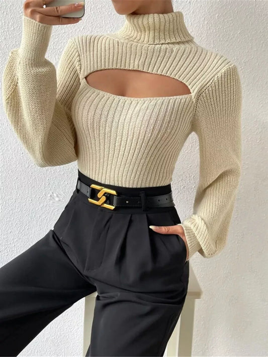 Cutout Front Turtleneck Long Sleeve Sweater – Chic Modern Knit