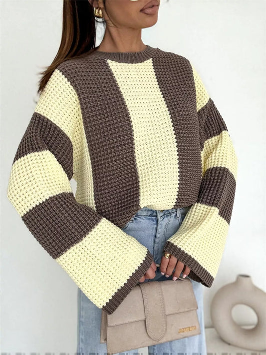 Color Block Long Sleeve Sweater – Trendy Casual Knitwear