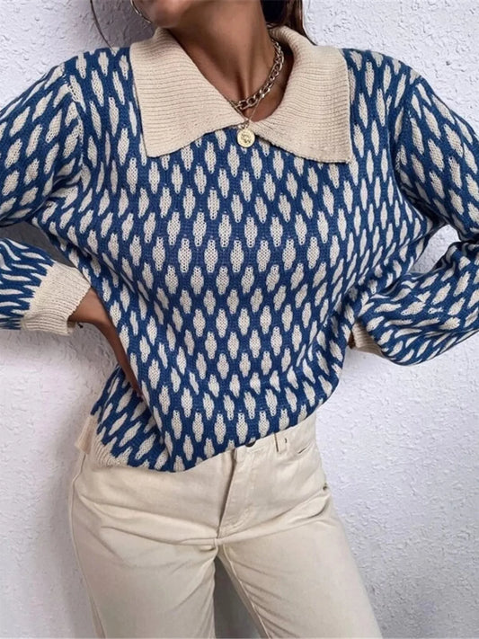 Diamond Pattern Peter Pan Collar Sweater – Chic Vintage Knit