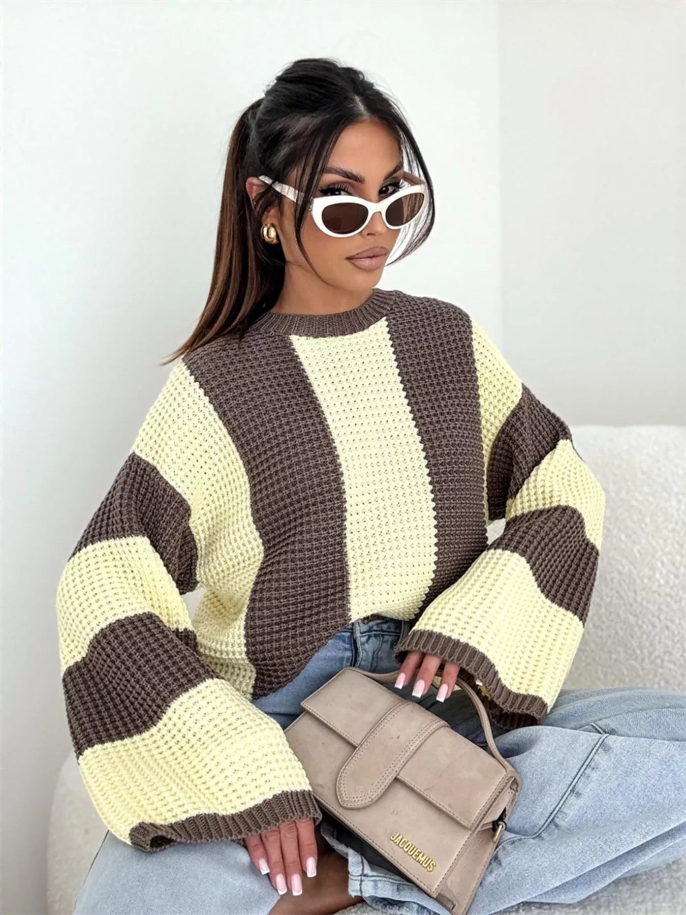 Color Block Long Sleeve Sweater – Trendy Casual Knitwear